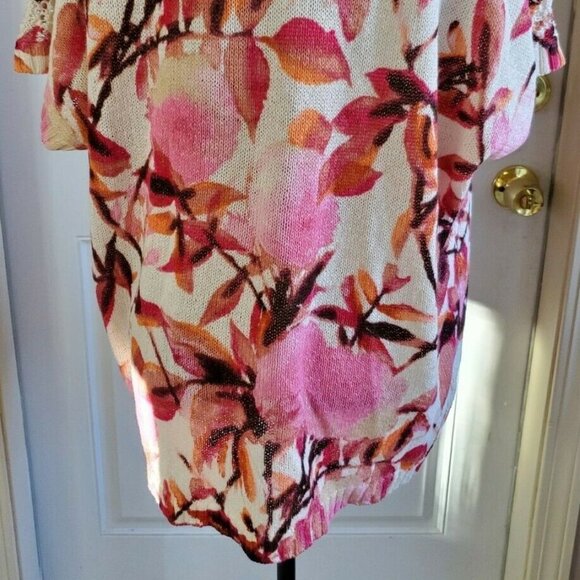 Chicos Pink Floral Cherry Blossom Print Netting Spring Summer Blouse Top Size 2 - Picture 12 of 13